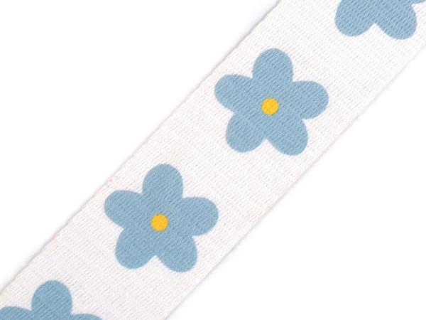 Gurtband 38mm weiß mit blauer Blume